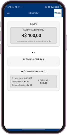Tela do aplicativo Urbipay, exibindo saldo.